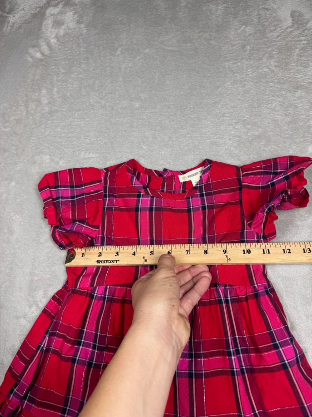 Tucker + Tate Red Pink Silver Plaid Ruffle Holiday Dress Girls Size 2 - Picture 6 of 15